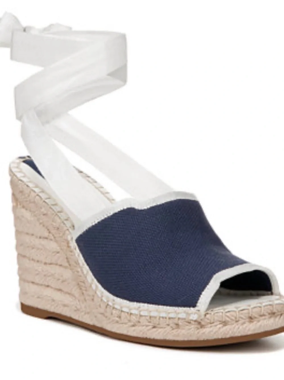 Franco Sarto Navy Canvas Sierra Espadrille Wedge with Cream Ankle Ties NIB 9.5M